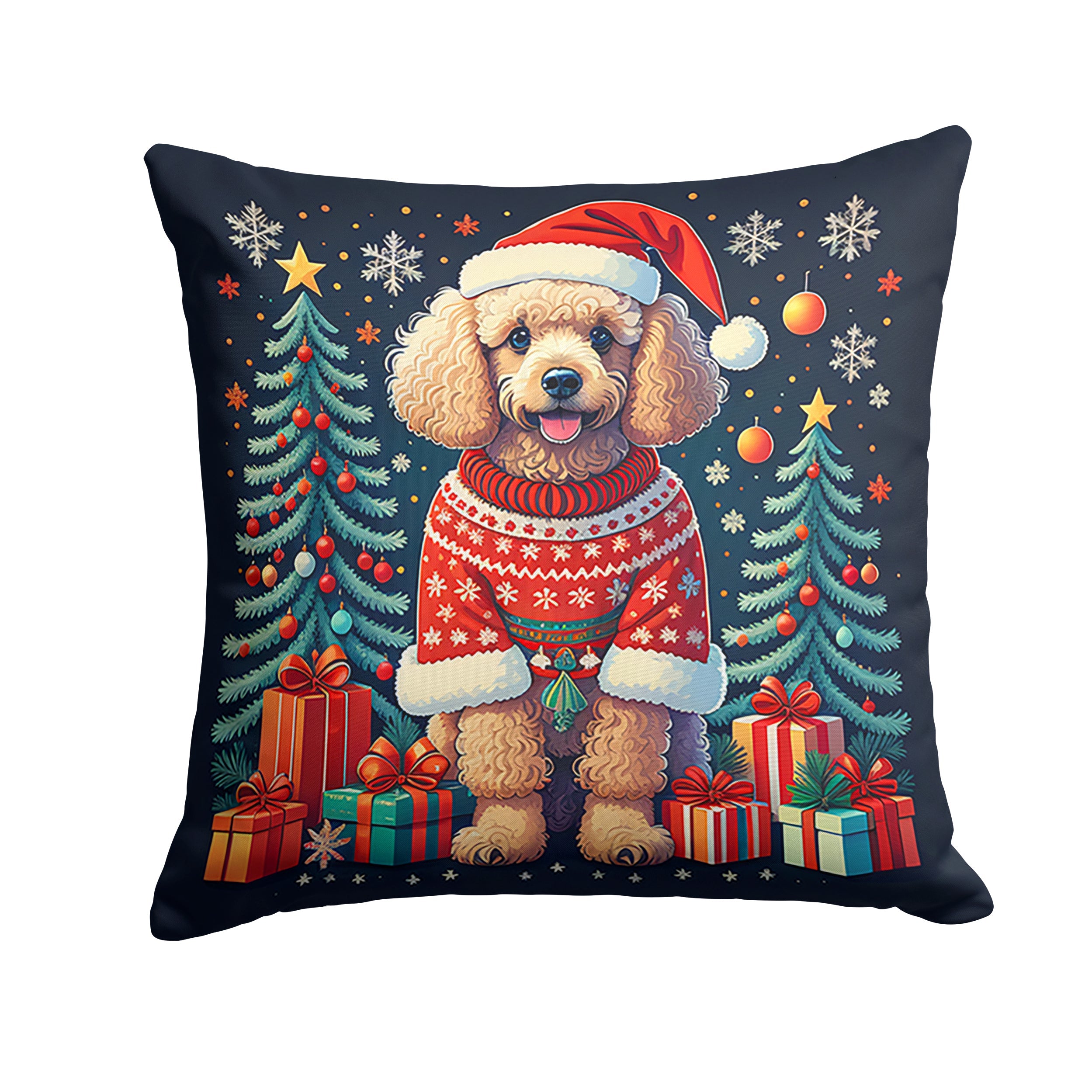 Apricot Toy Poodle Christmas Decorative Throw Pillow 18x18 Indoor Outdoor Accent Cushion, Fabric Cover with Insert for Sofa, Bed, Porch & Living Room