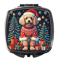 Apricot Toy Poodle Christmas Compact Mirror Decorative Travel Makeup Mirror for Women Girls Gifts Pocket Makeup Mirror Folding Handheld