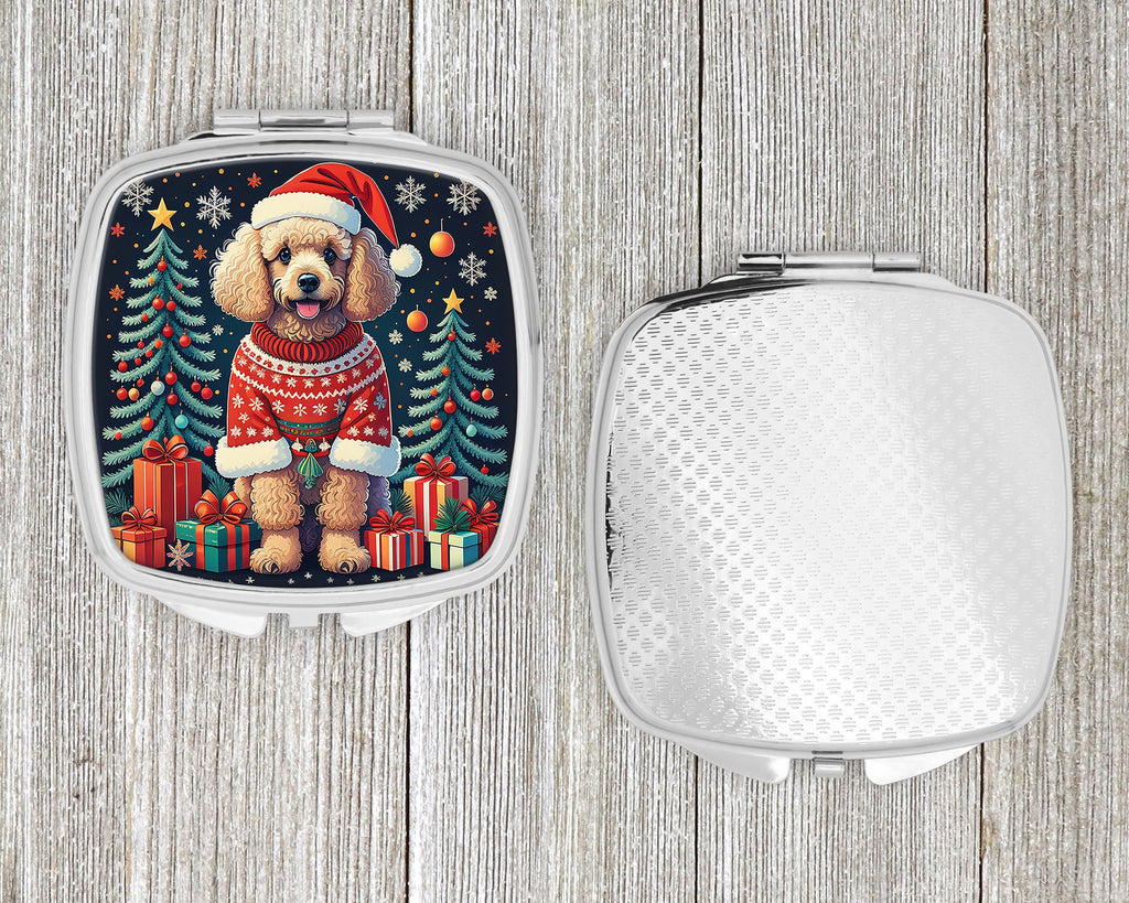 Apricot Toy Poodle Christmas Compact Mirror Decorative Travel Makeup Mirror for Women Girls Gifts Pocket Makeup Mirror Folding Handheld