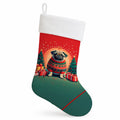 Fawn Pug Christmas Holiday Stocking Double-Sided Print, Polyester Suede,11x18, Made in USA