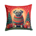 Fawn Pug Christmas Decorative Throw Pillow 18x18 Indoor Outdoor Accent Cushion, Fabric Cover with Insert for Sofa, Bed, Porch & Living Room