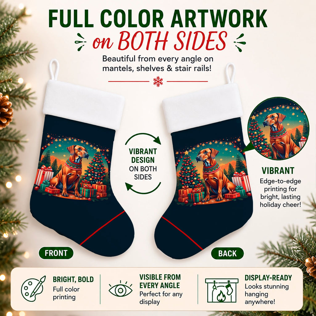 Rhodesian Ridgeback Christmas Holiday Stocking Double-Sided Print, Polyester Suede,11x18, Made in USA