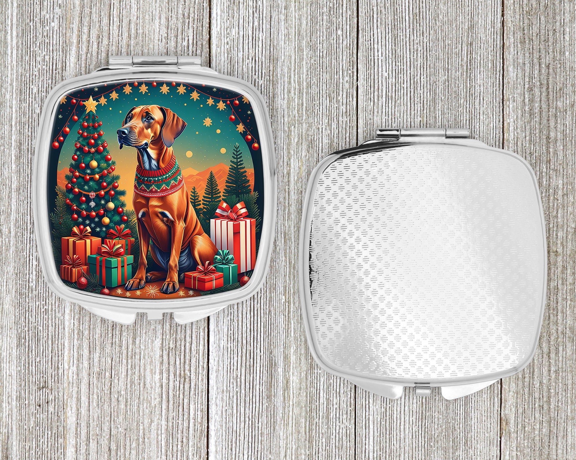 Rhodesian Ridgeback Christmas Compact Mirror Decorative Travel Makeup Mirror for Women Girls Gifts Pocket Makeup Mirror Folding Handheld