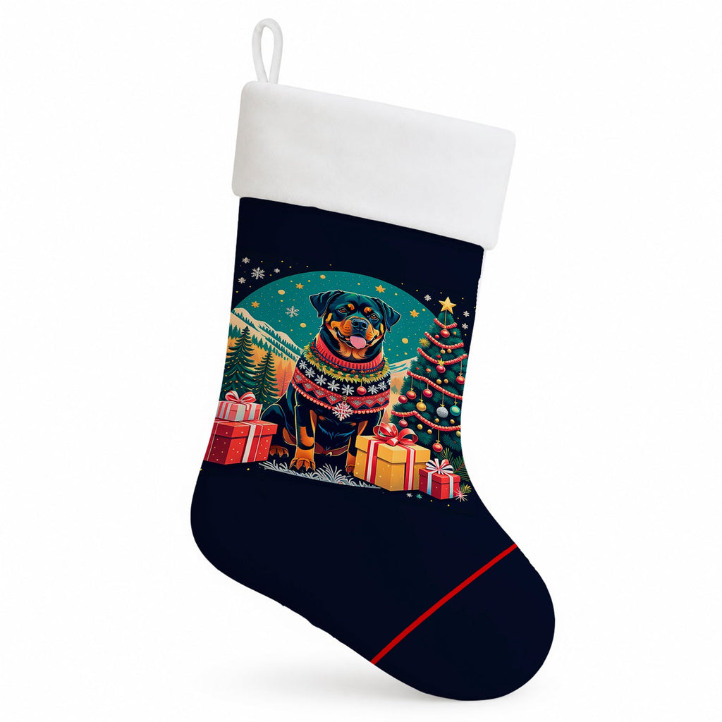 Rottweiler Christmas Holiday Stocking Double-Sided Print, Polyester Suede,11x18, Made in USA