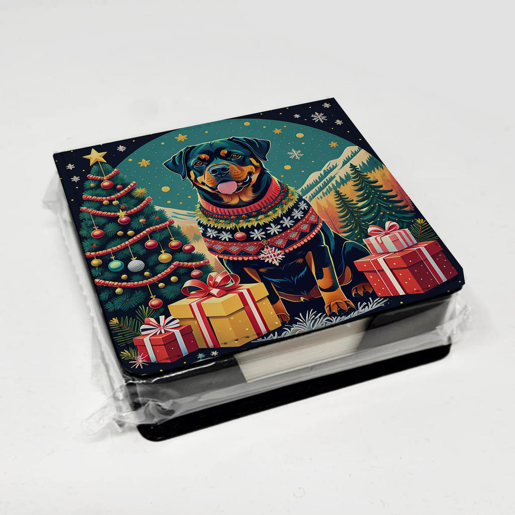 Rottweiler Christmas PU Leather Note Paper Holder with Artist-Designed Cover, Desk Accessory, Office Gift