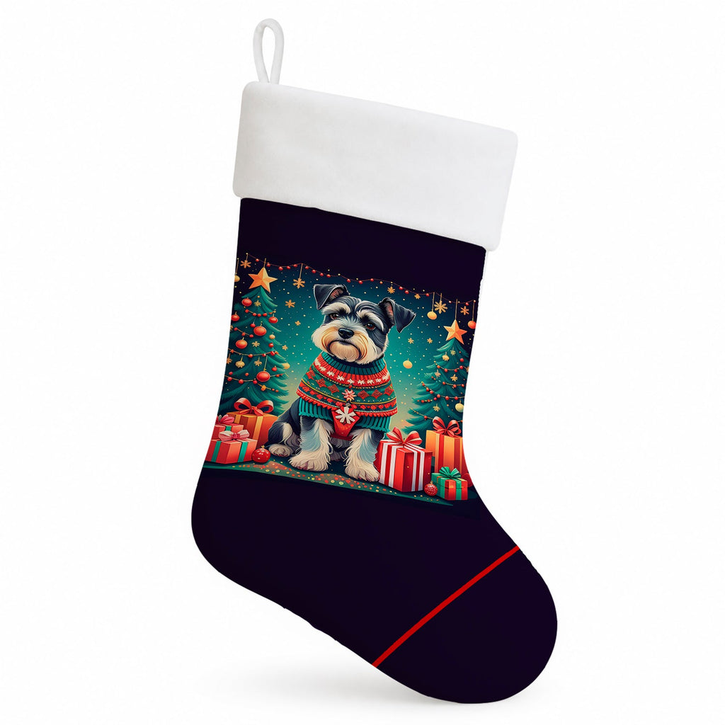 Schnauzer Christmas Holiday Stocking Double-Sided Print, Polyester Suede,11x18, Made in USA