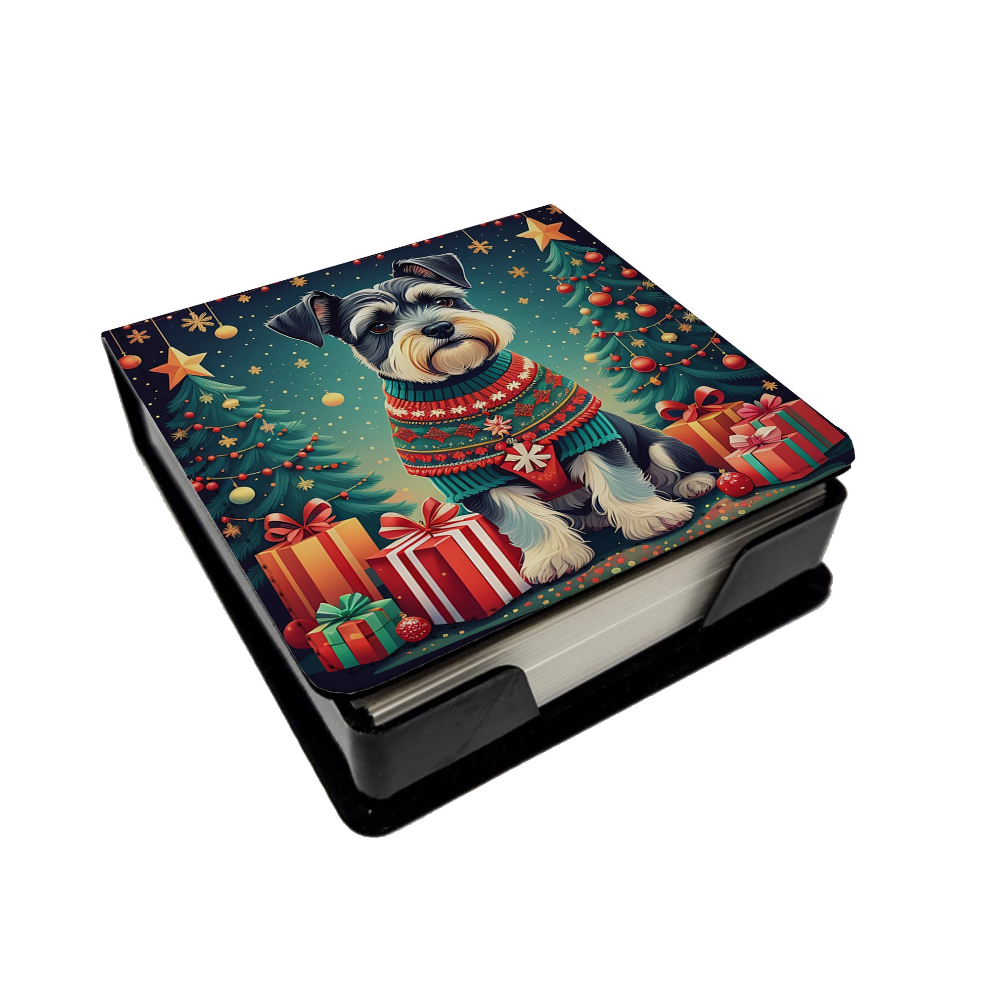 Schnauzer Christmas PU Leather Note Paper Holder with Artist-Designed Cover, Desk Accessory, Office Gift
