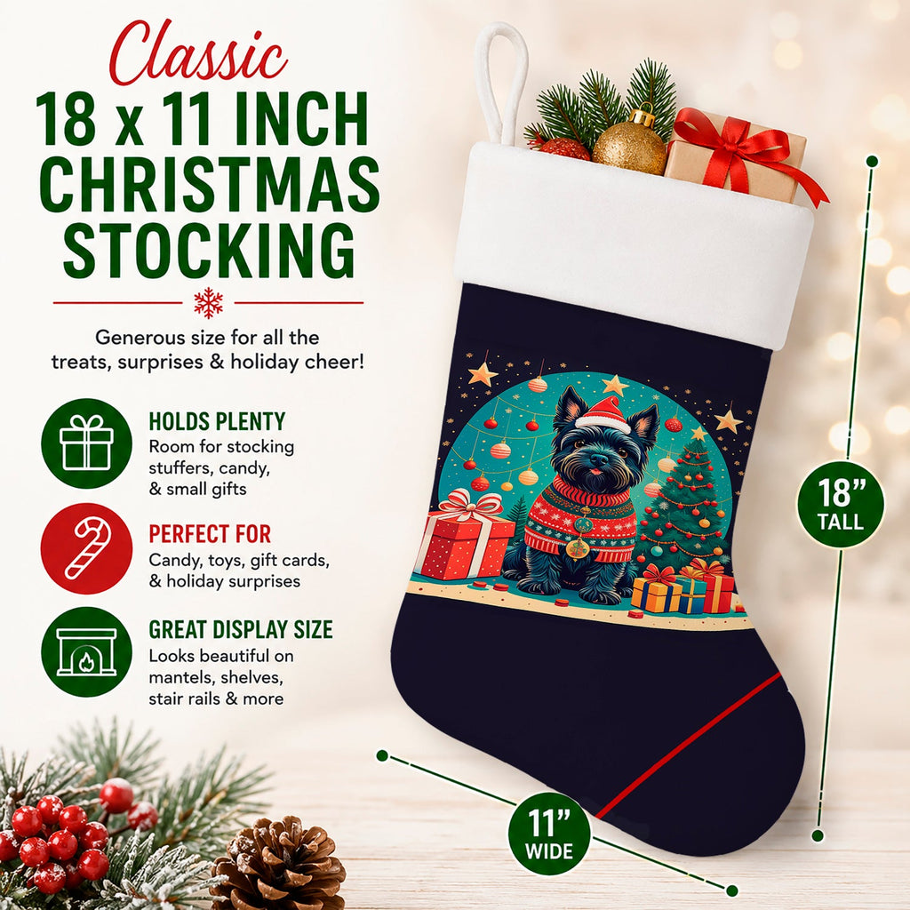 Scottish Terrier Christmas Holiday Stocking Double-Sided Print, Polyester Suede,11x18, Made in USA