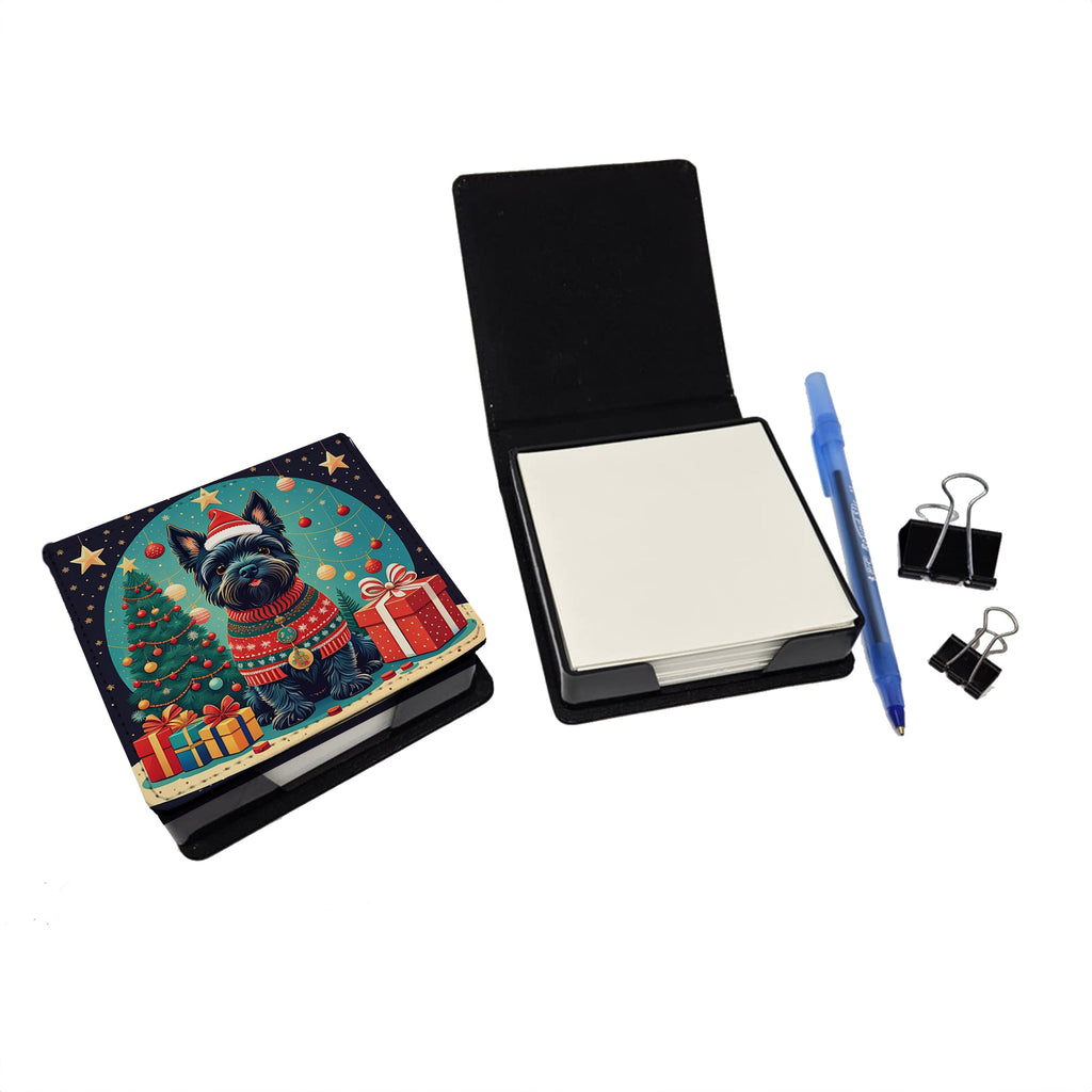 Scottish Terrier Christmas PU Leather Note Paper Holder with Artist-Designed Cover, Desk Accessory, Office Gift