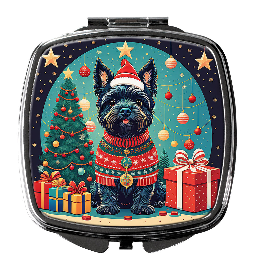 Scottish Terrier Christmas Compact Mirror Decorative Travel Makeup Mirror for Women Girls Gifts Pocket Makeup Mirror Folding Handheld