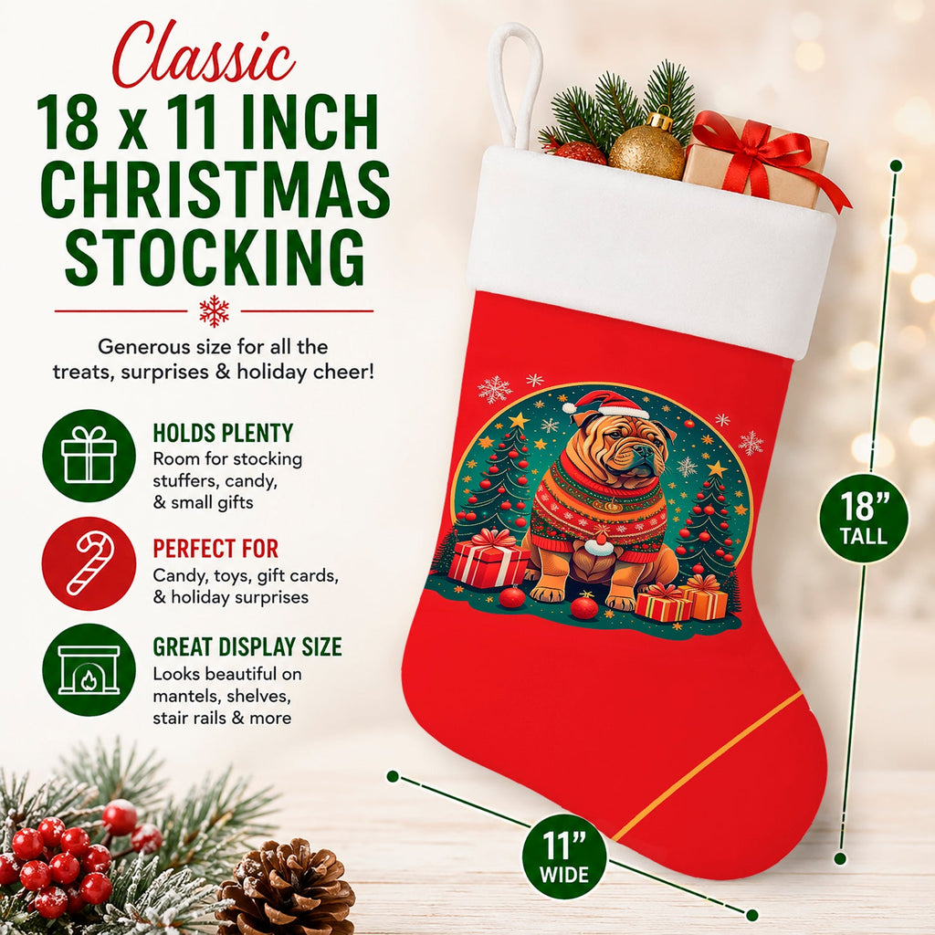 Shar Pei Christmas Holiday Stocking Double-Sided Print, Polyester Suede,11x18, Made in USA
