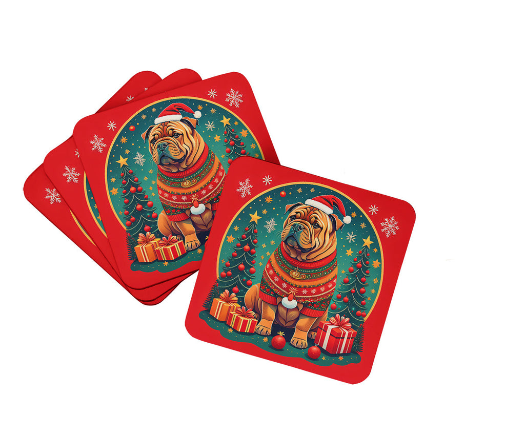 Shar Pei Christmas Foam Coasters Set of 4 Cup Coasters for Indoor Outdoor, Tabletop Protection, Anti Slip, Mouse pad Material