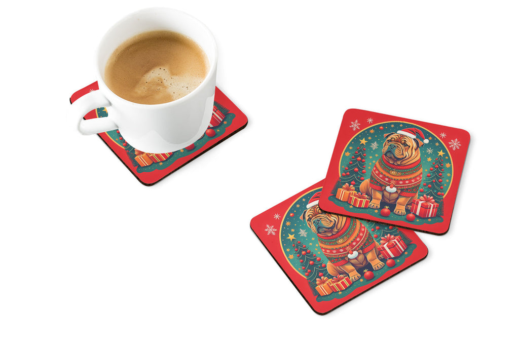 Shar Pei Christmas Foam Coasters Set of 4 Cup Coasters for Indoor Outdoor, Tabletop Protection, Anti Slip, Mouse pad Material