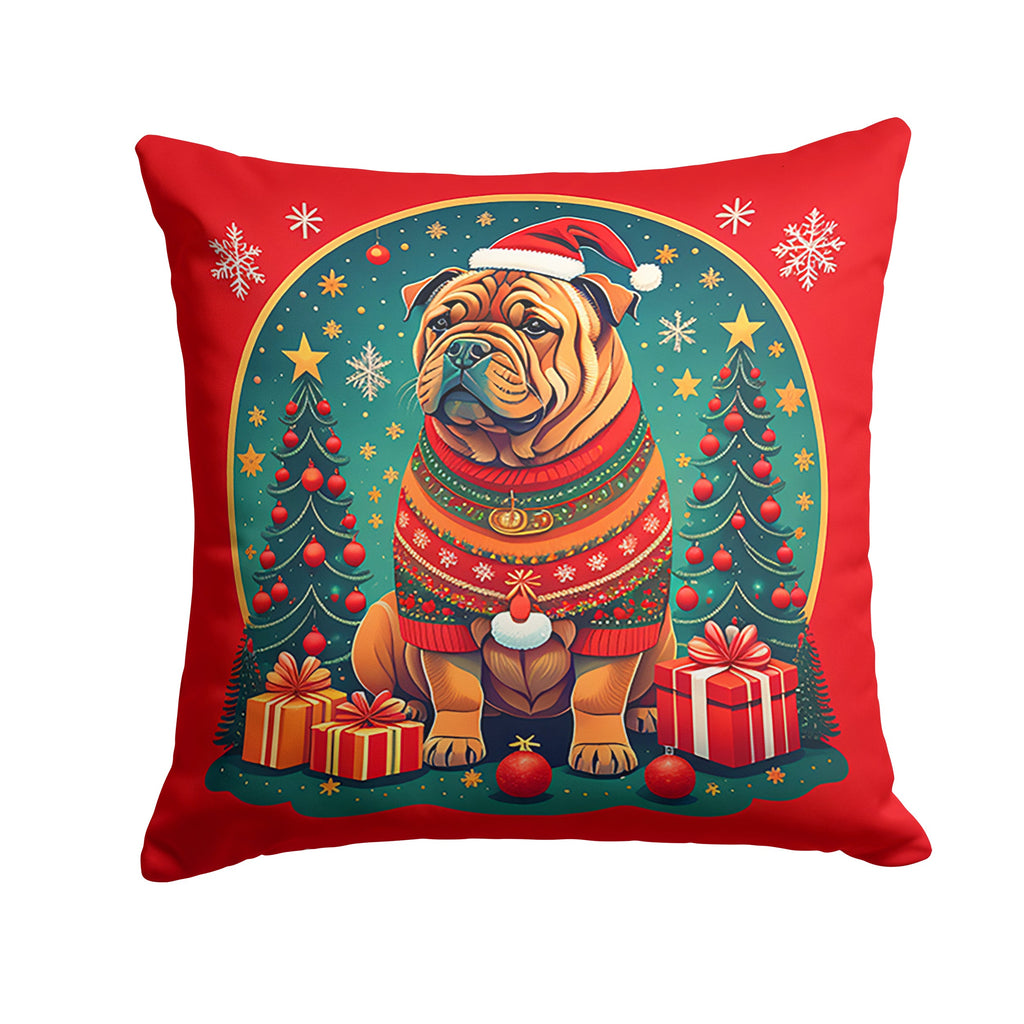 Shar Pei Christmas Decorative Throw Pillow 14x14 Indoor Outdoor Accent Cushion, Fabric Cover with Insert for Sofa, Bed, Porch & Living Room