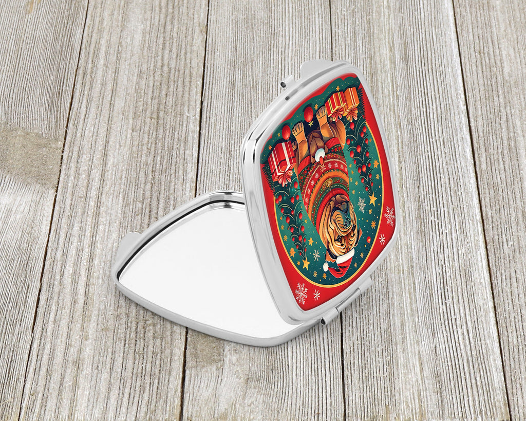 Shar Pei Christmas Compact Mirror Decorative Travel Makeup Mirror for Women Girls Gifts Pocket Makeup Mirror Folding Handheld