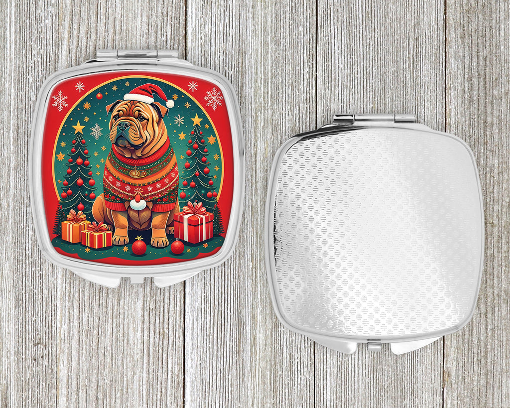 Shar Pei Christmas Compact Mirror Decorative Travel Makeup Mirror for Women Girls Gifts Pocket Makeup Mirror Folding Handheld