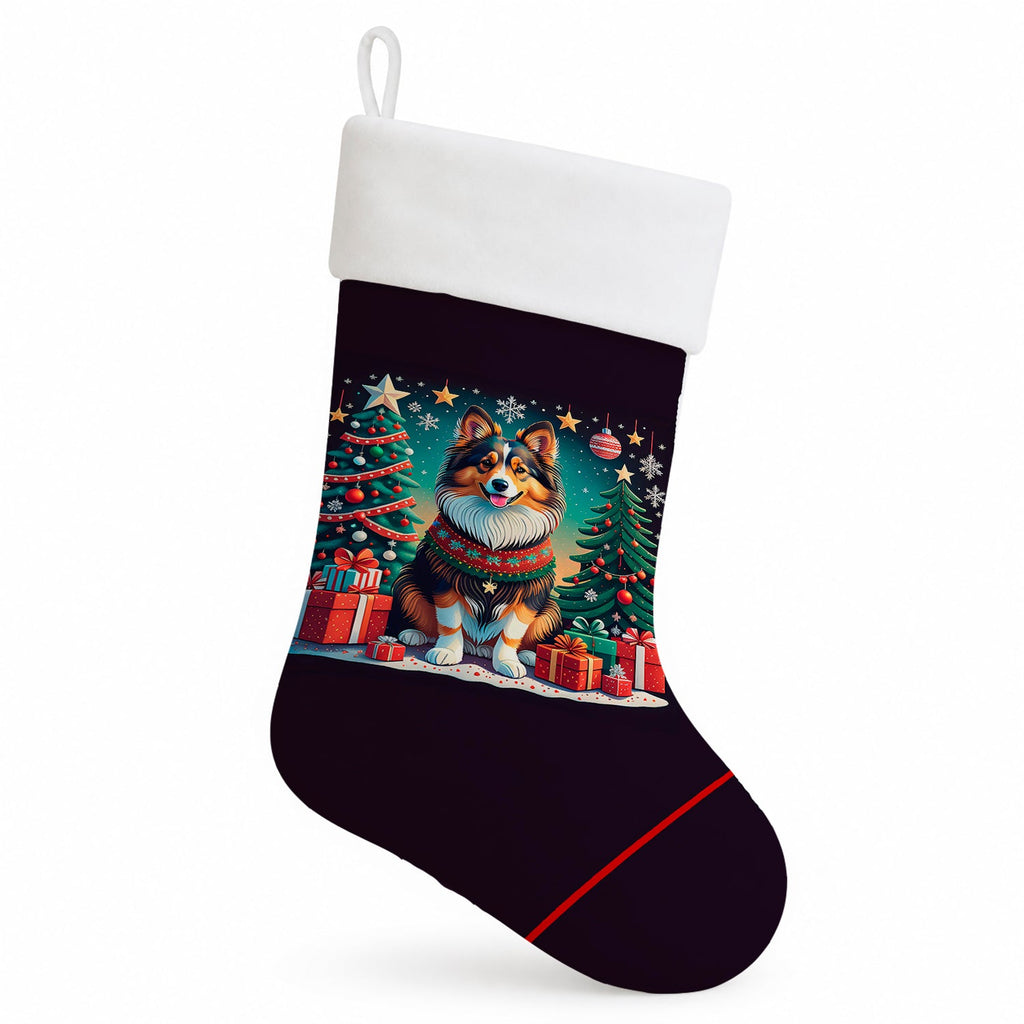 Sheltie Christmas Holiday Stocking Double-Sided Print, Polyester Suede,11x18, Made in USA