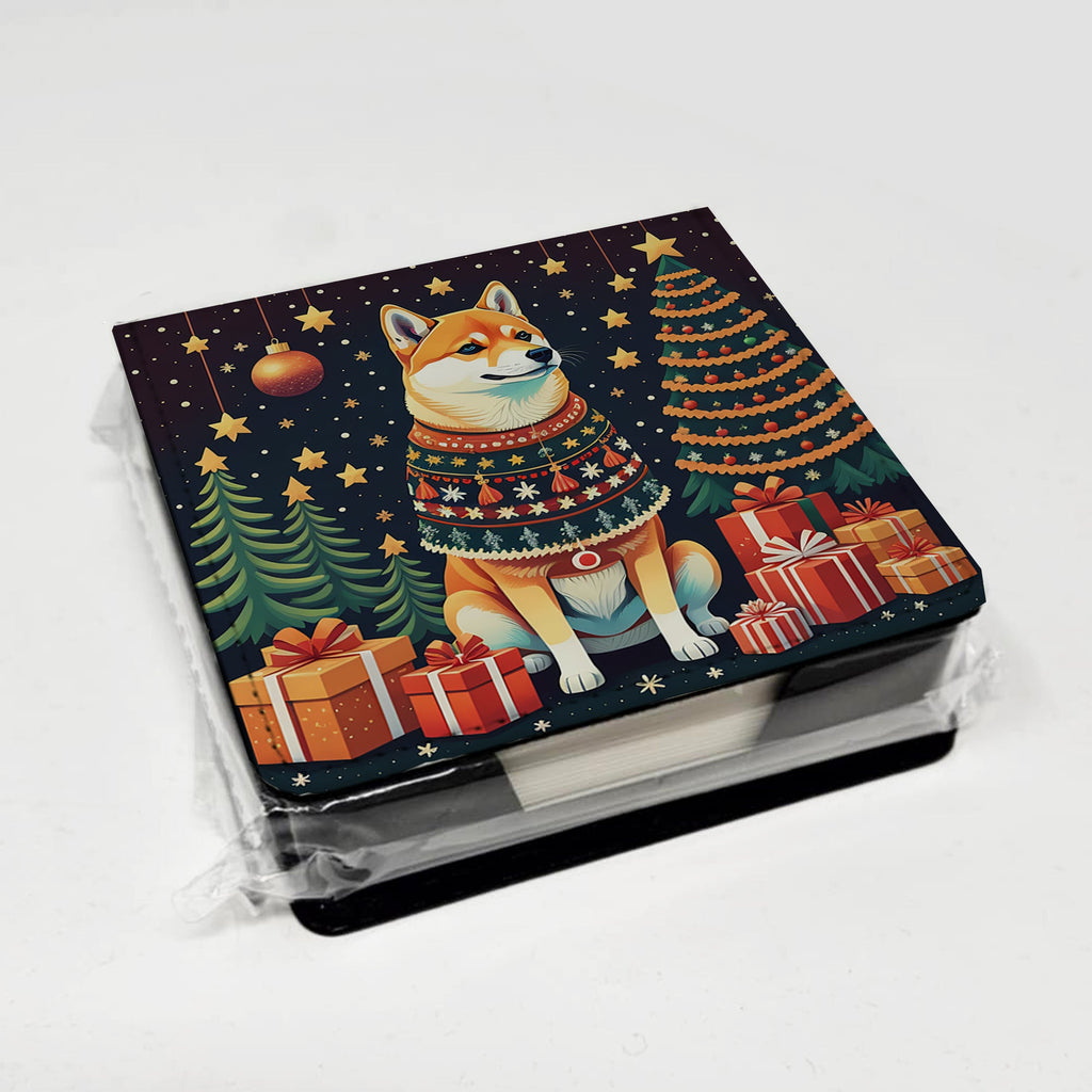 Shiba Inu Christmas PU Leather Note Paper Holder with Artist-Designed Cover, Desk Accessory, Office Gift