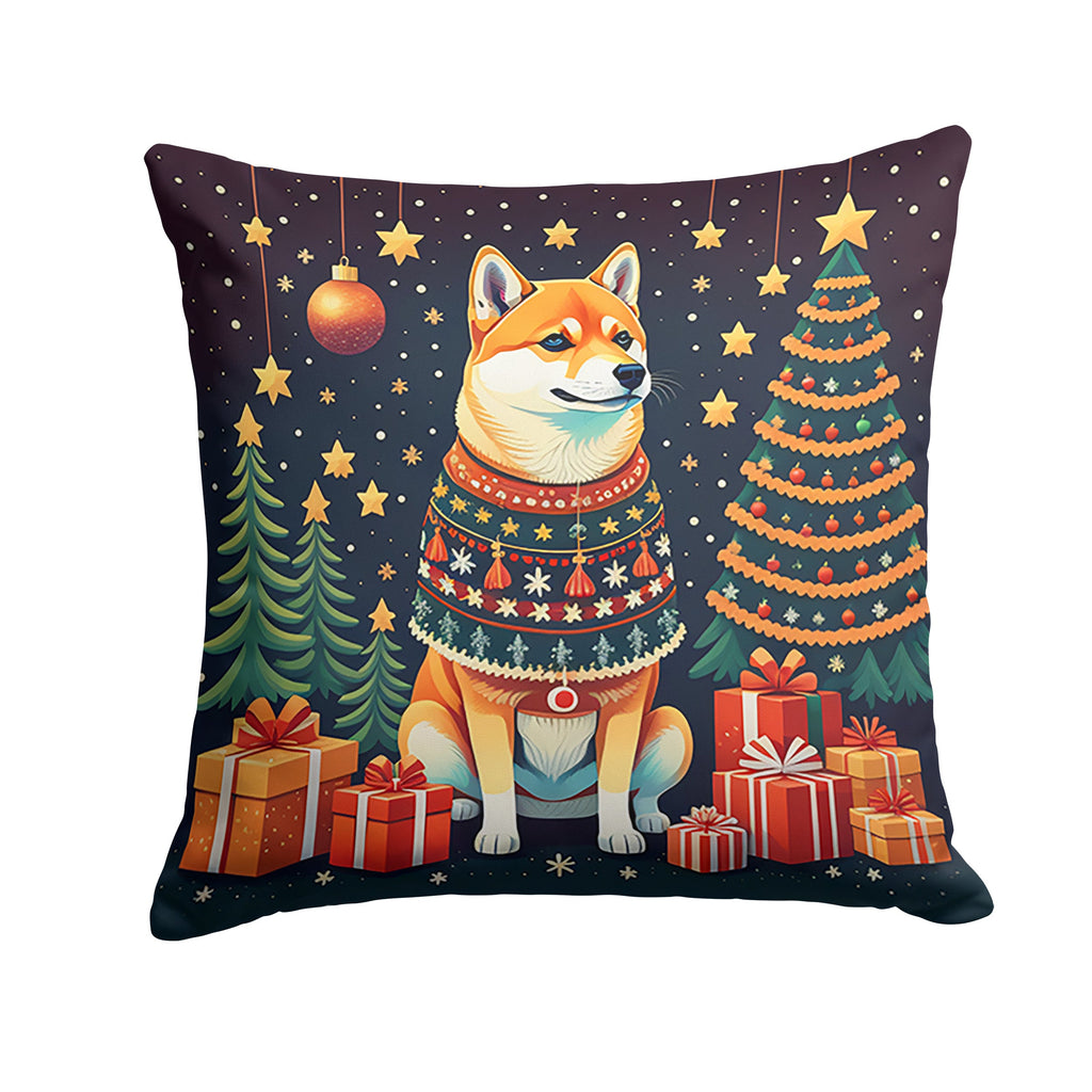 Shiba Inu Christmas Decorative Throw Pillow 14x14 Indoor Outdoor Accent Cushion, Fabric Cover with Insert for Sofa, Bed, Porch & Living Room