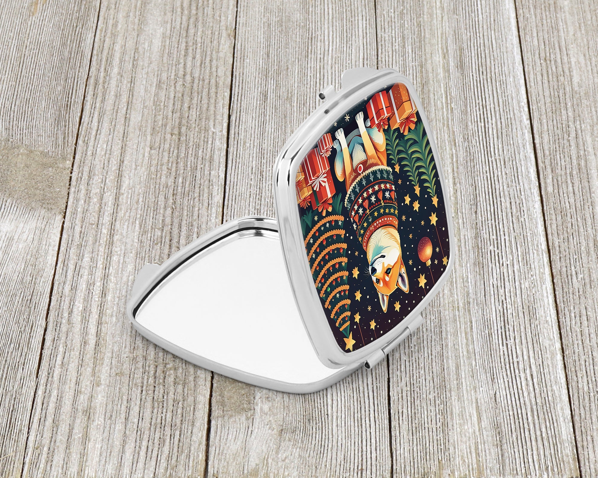 Shiba Inu Christmas Compact Mirror Decorative Travel Makeup Mirror for Women Girls Gifts Pocket Makeup Mirror Folding Handheld