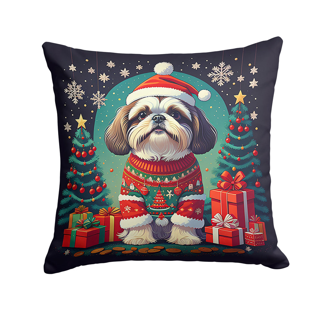 Shih Tzu Christmas Decorative Throw Pillow 18x18 Indoor Outdoor Accent Cushion, Fabric Cover with Insert for Sofa, Bed, Porch & Living Room
