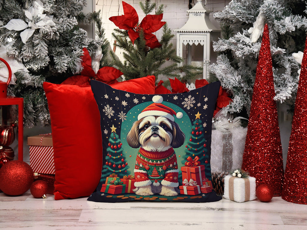 Shih Tzu Christmas Decorative Throw Pillow 18x18 Indoor Outdoor Accent Cushion, Fabric Cover with Insert for Sofa, Bed, Porch & Living Room