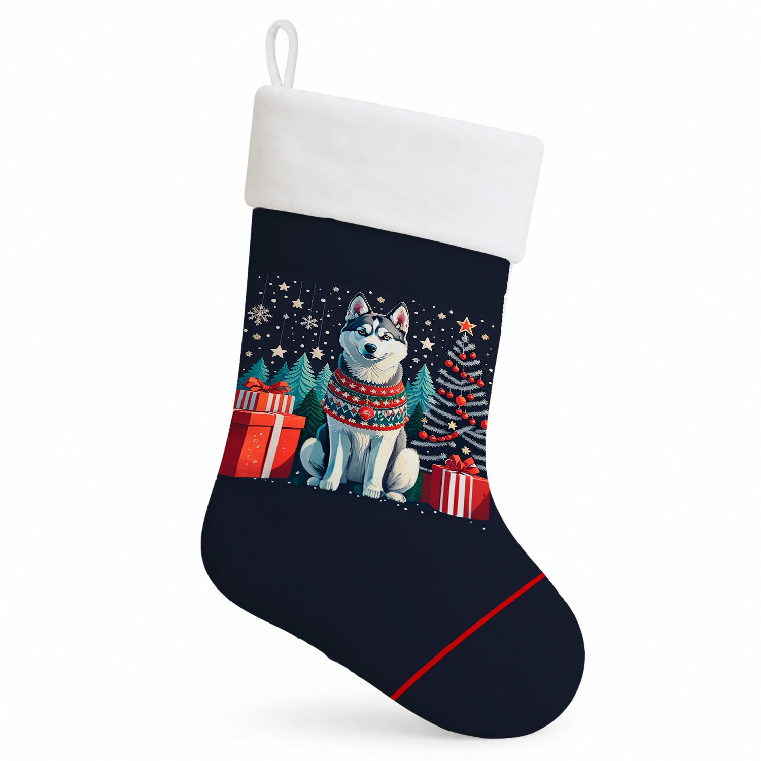 Siberian Husky Christmas Holiday Stocking Double-Sided Print, Polyester Suede,11x18, Made in USA