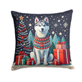 Siberian Husky Christmas Decorative Throw Pillow 14x14 Indoor Outdoor Accent Cushion, Fabric Cover with Insert for Sofa, Bed, Porch & Living Room
