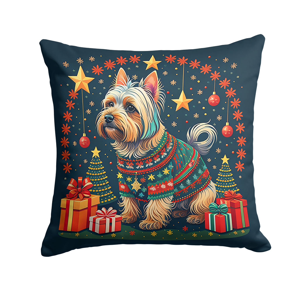 Silky Terrier Christmas Decorative Throw Pillow 14x14 Indoor Outdoor Accent Cushion, Fabric Cover with Insert for Sofa, Bed, Porch & Living Room