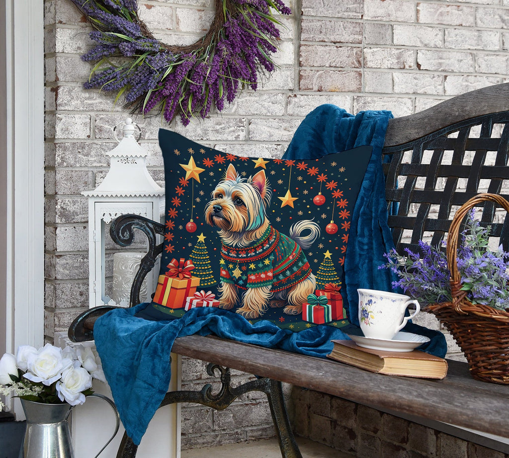Silky Terrier Christmas Decorative Throw Pillow 18x18 Indoor Outdoor Accent Cushion, Fabric Cover with Insert for Sofa, Bed, Porch & Living Room