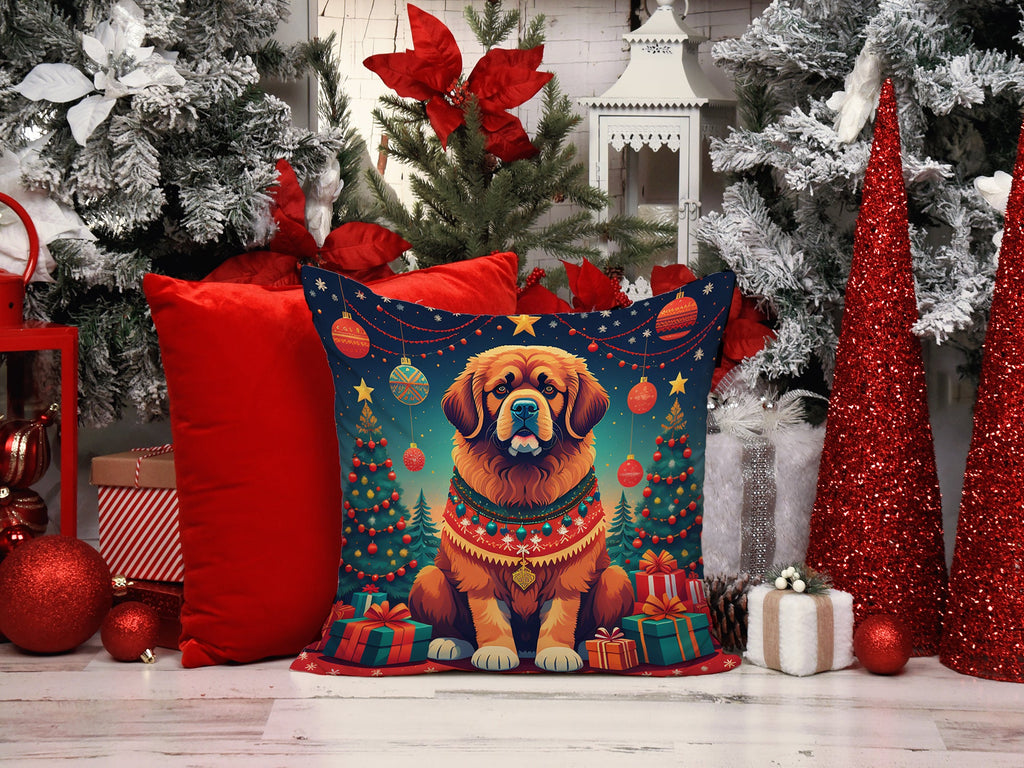 Tibetan Mastiff Christmas Decorative Throw Pillow 14x14 Indoor Outdoor Accent Cushion, Fabric Cover with Insert for Sofa, Bed, Porch & Living Room