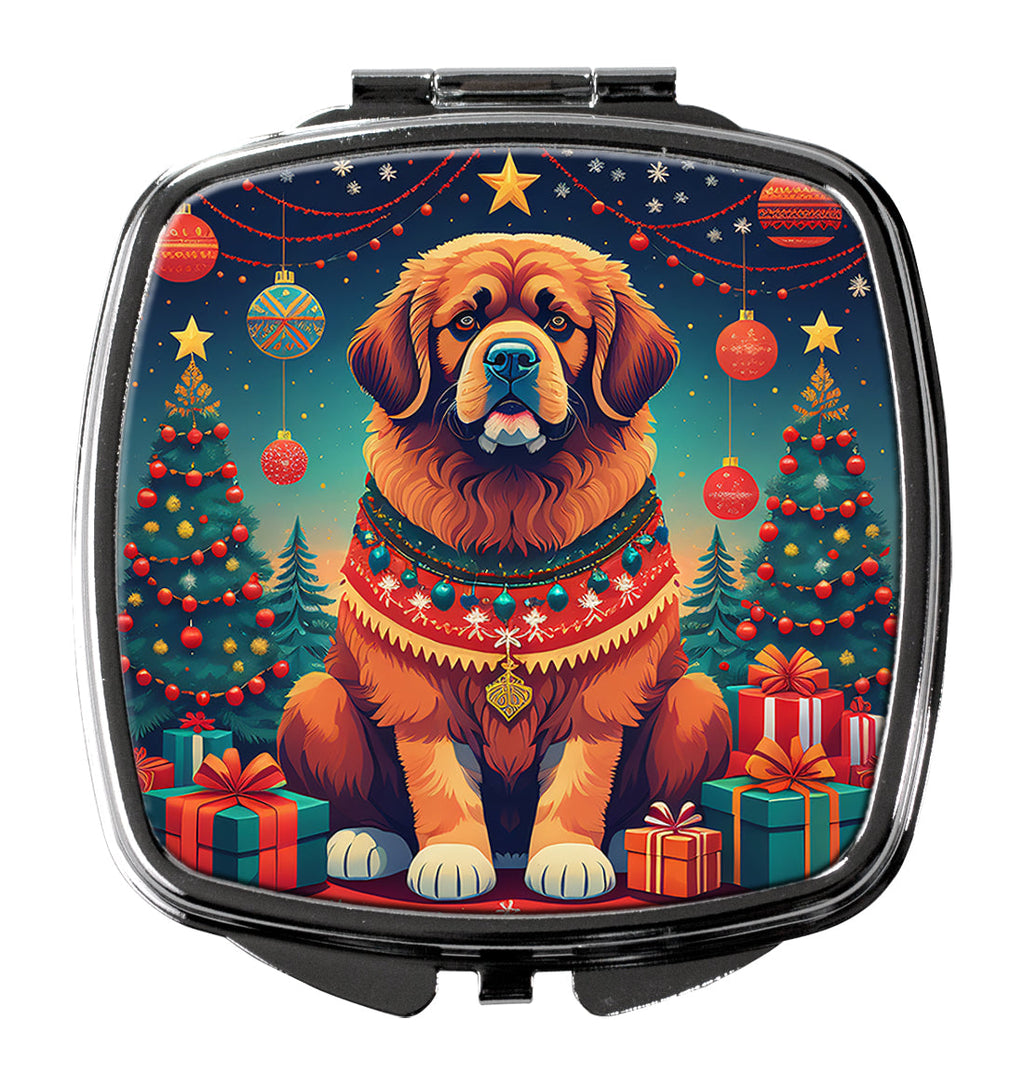 Tibetan Mastiff Christmas Compact Mirror Decorative Travel Makeup Mirror for Women Girls Gifts Pocket Makeup Mirror Folding Handheld