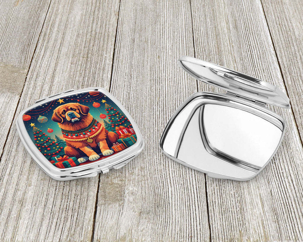 Tibetan Mastiff Christmas Compact Mirror Decorative Travel Makeup Mirror for Women Girls Gifts Pocket Makeup Mirror Folding Handheld