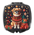 Tibetan Spaniel Christmas Compact Mirror Decorative Travel Makeup Mirror for Women Girls Gifts Pocket Makeup Mirror Folding Handheld