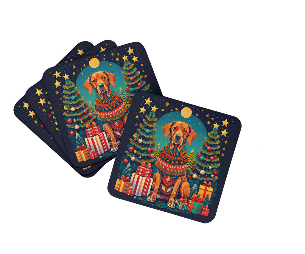 Vizsla Christmas Foam Coasters Set of 4 Cup Coasters for Indoor Outdoor, Tabletop Protection, Anti Slip, Mouse pad Material