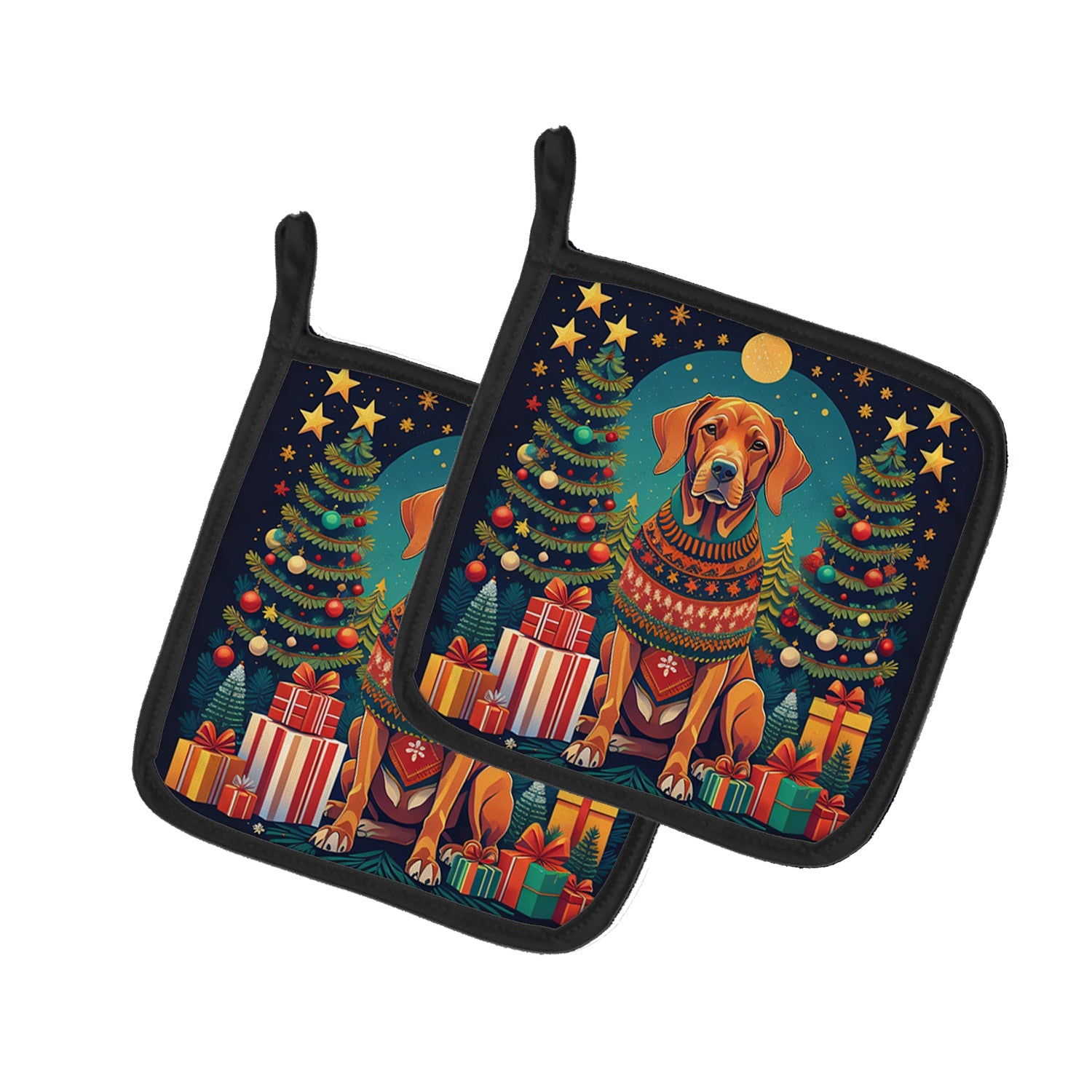 Vizsla Christmas Pot Holder Set of 2 Heat Resistant Quilted Hot Pads 7.5 x 7.5 Inch, Insulated Kitchen Trivets for Cooking & Baking