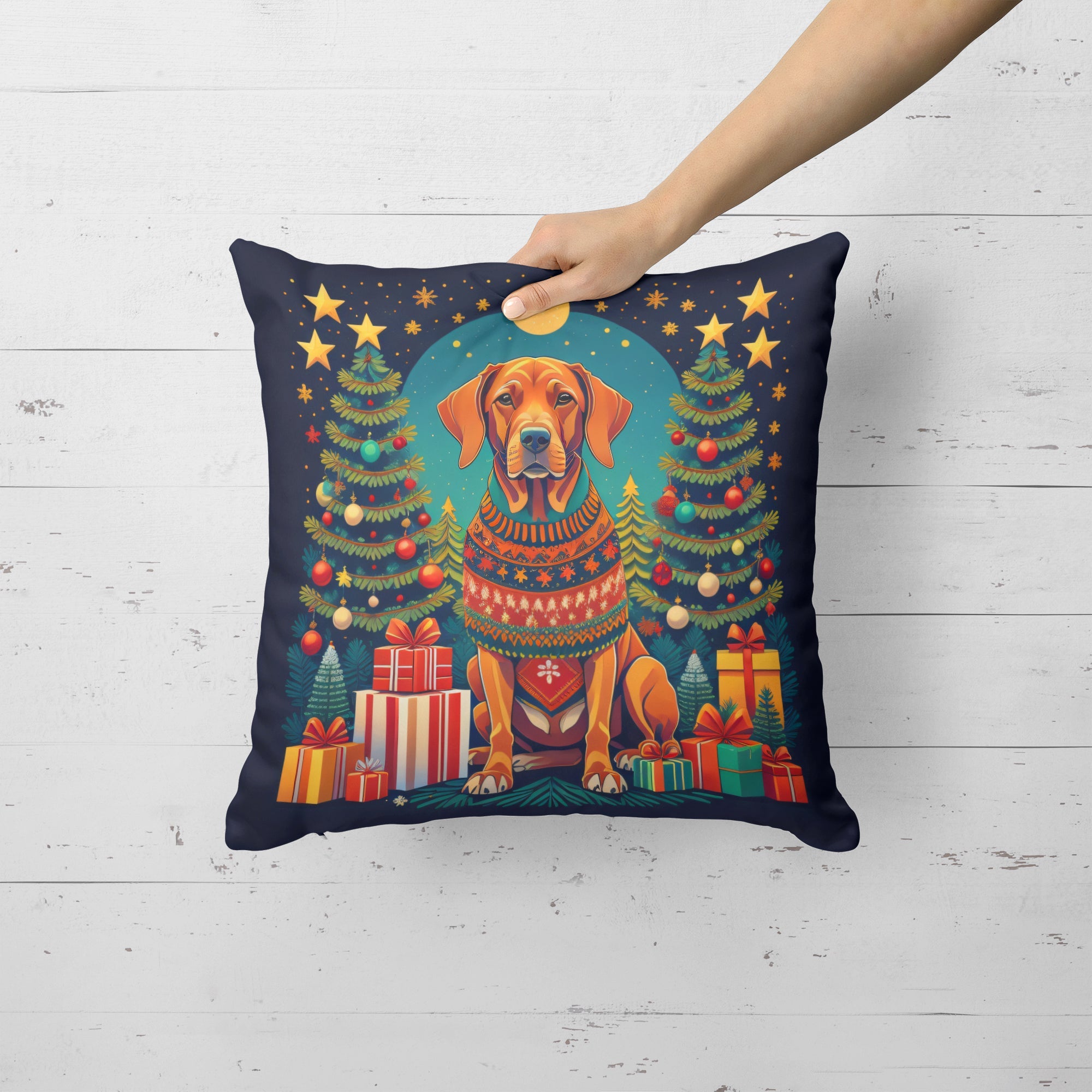 Vizsla Christmas Decorative Throw Pillow 14x14 Indoor Outdoor Accent Cushion, Fabric Cover with Insert for Sofa, Bed, Porch & Living Room