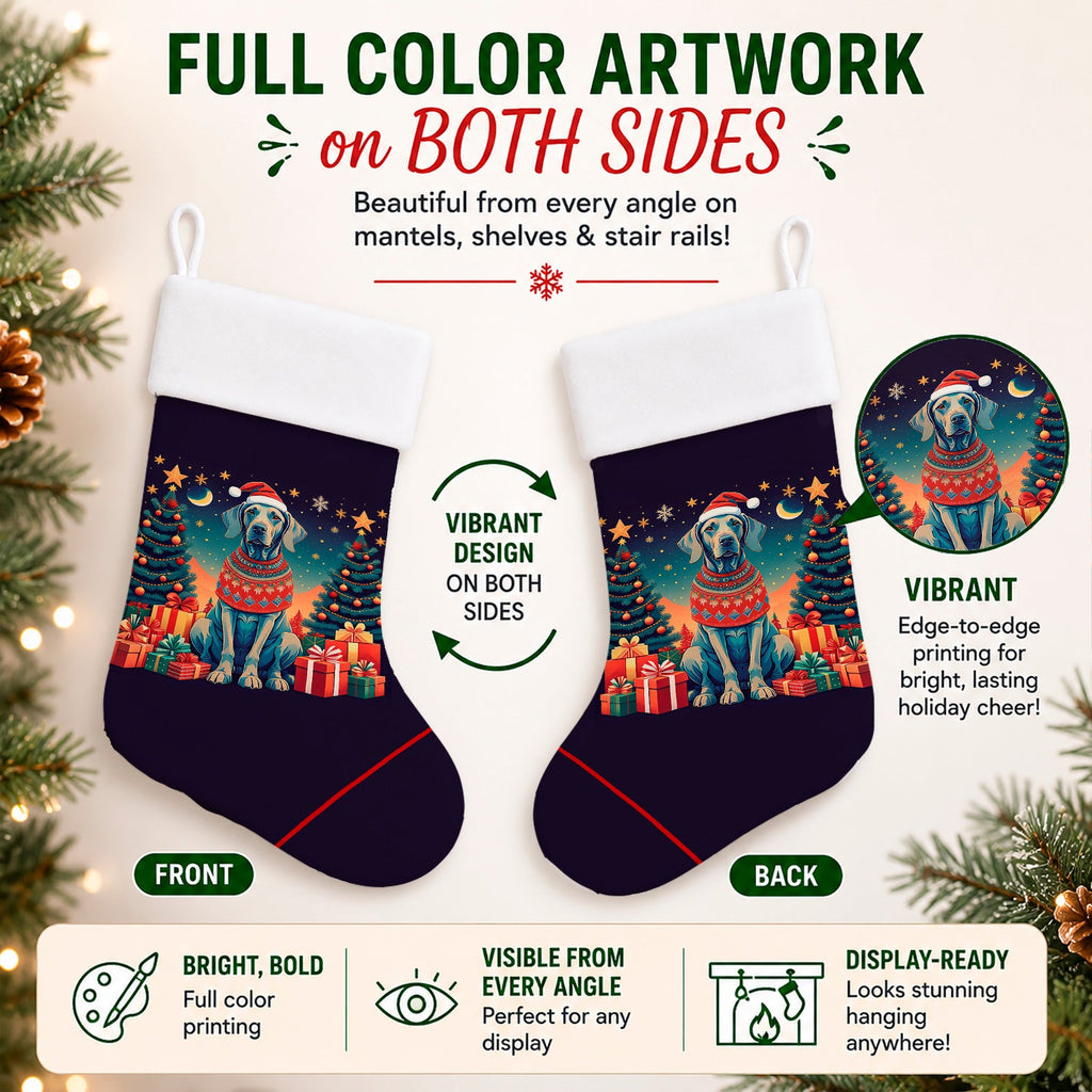 Weimaraner Christmas Holiday Stocking Double-Sided Print, Polyester Suede,11x18, Made in USA