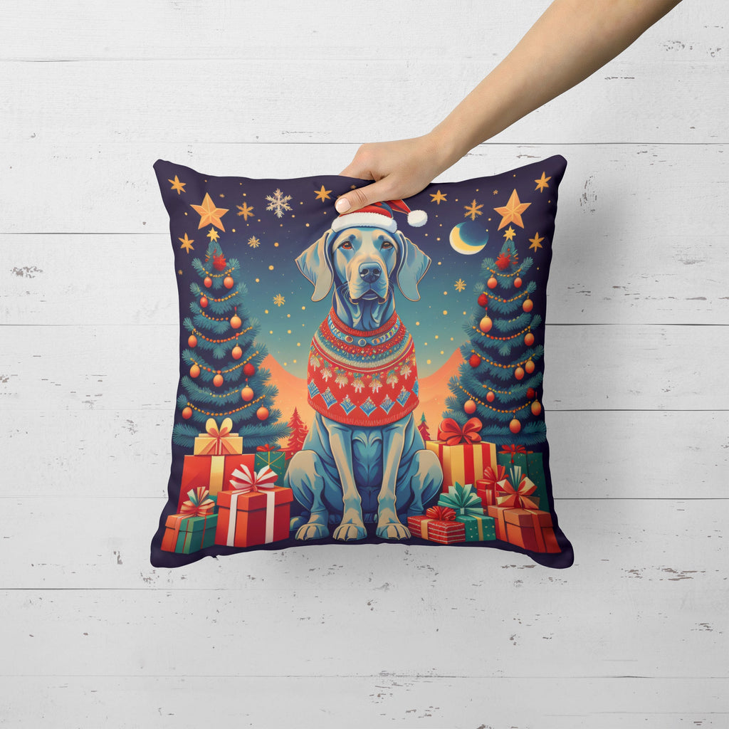 Weimaraner Christmas Decorative Throw Pillow 14x14 Indoor Outdoor Accent Cushion, Fabric Cover with Insert for Sofa, Bed, Porch & Living Room