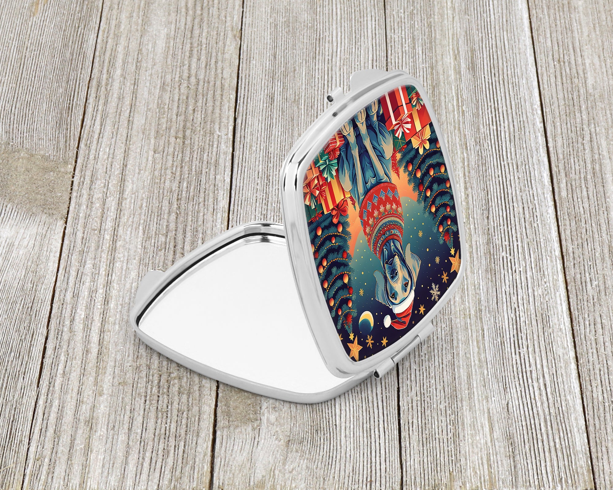 Weimaraner Christmas Compact Mirror Decorative Travel Makeup Mirror for Women Girls Gifts Pocket Makeup Mirror Folding Handheld
