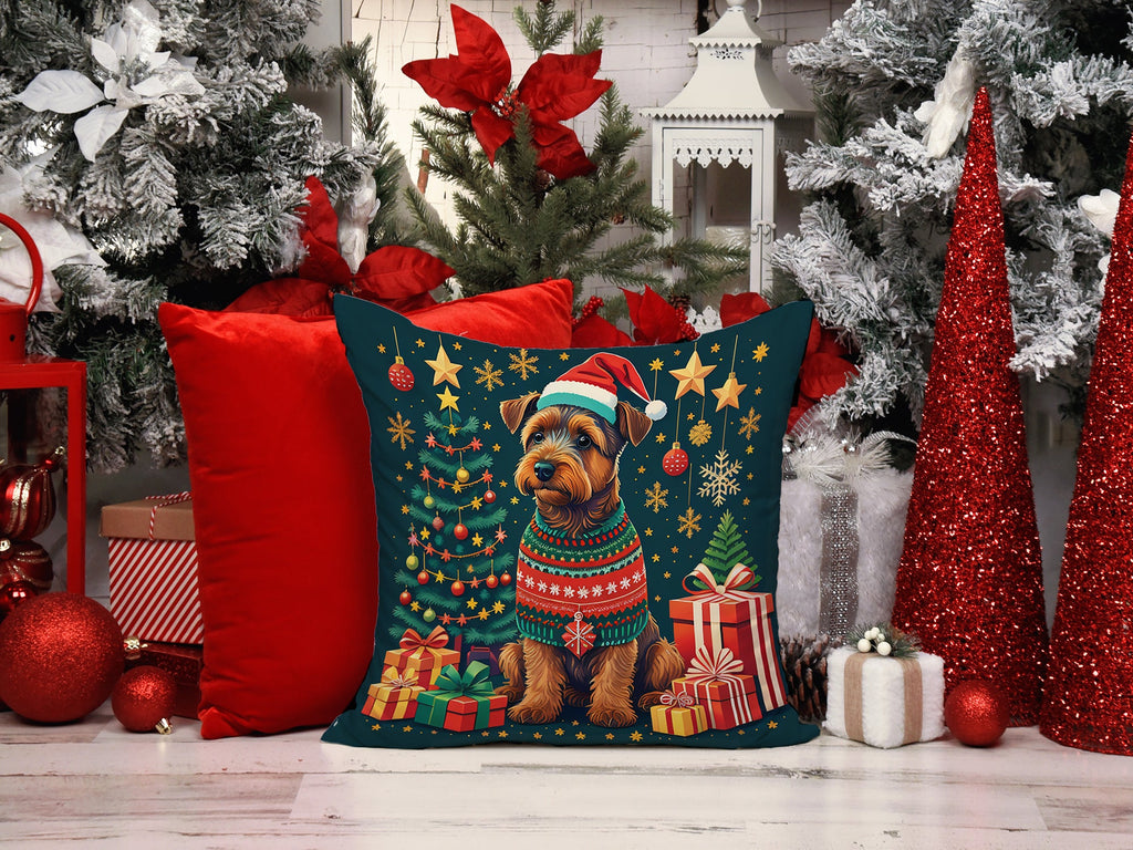 Welsh Terrier Christmas Decorative Throw Pillow 18x18 Indoor Outdoor Accent Cushion, Fabric Cover with Insert for Sofa, Bed, Porch & Living Room