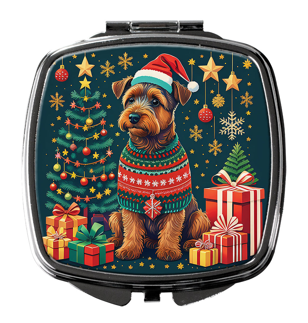 Welsh Terrier Christmas Compact Mirror Decorative Travel Makeup Mirror for Women Girls Gifts Pocket Makeup Mirror Folding Handheld