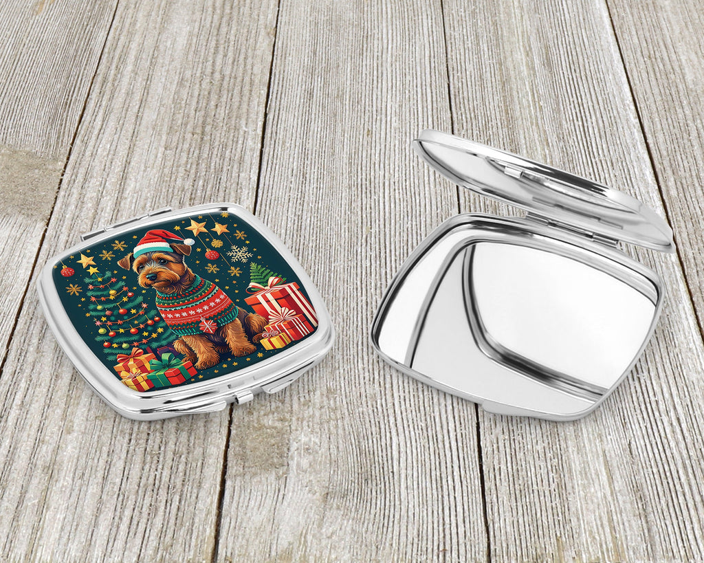 Welsh Terrier Christmas Compact Mirror Decorative Travel Makeup Mirror for Women Girls Gifts Pocket Makeup Mirror Folding Handheld