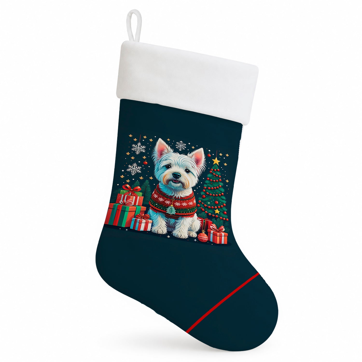 Westie Christmas Holiday Stocking Double-Sided Print, Polyester Suede,11x18, Made in USA