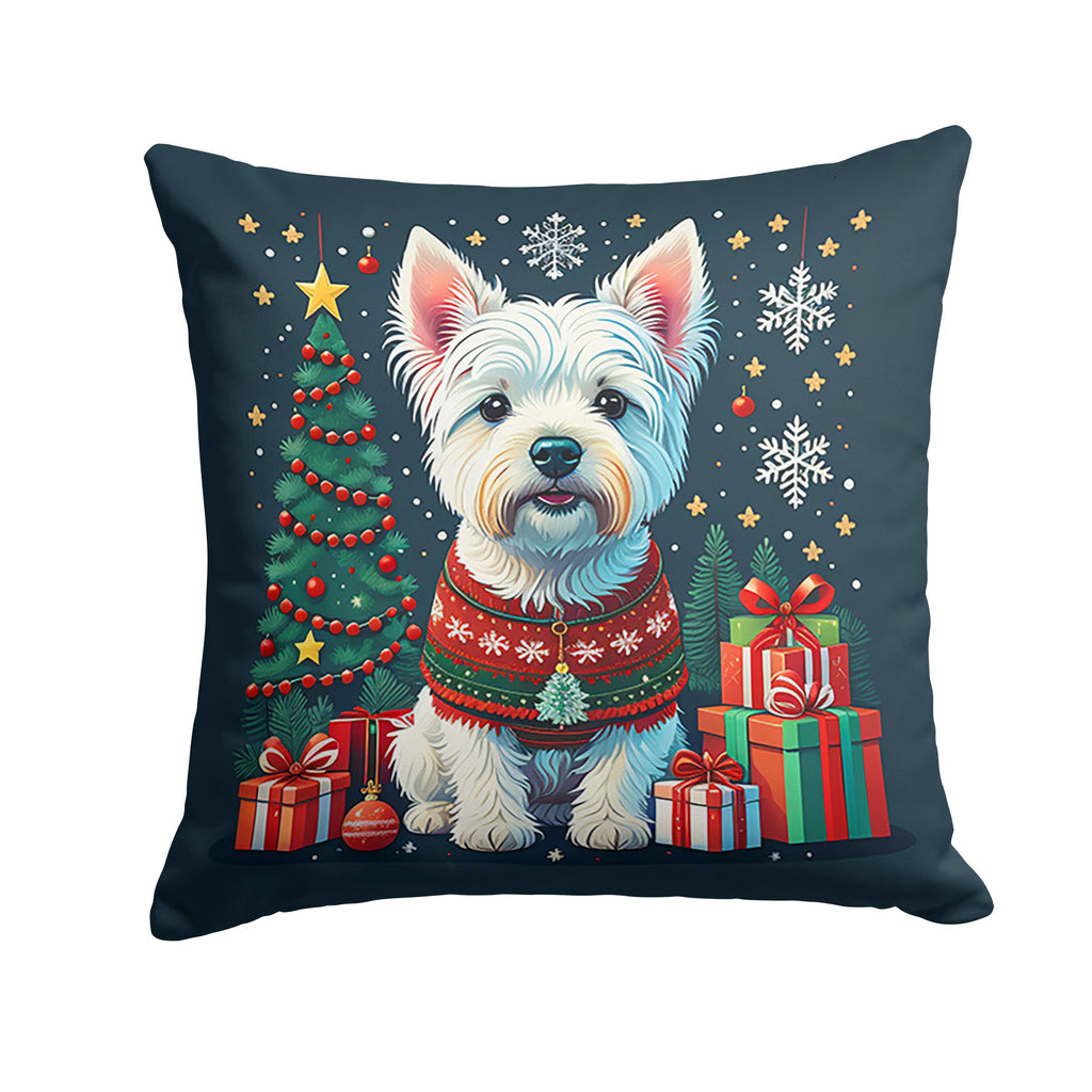 Westie Christmas Decorative Throw Pillow 14x14 Indoor Outdoor Accent Cushion, Fabric Cover with Insert for Sofa, Bed, Porch & Living Room
