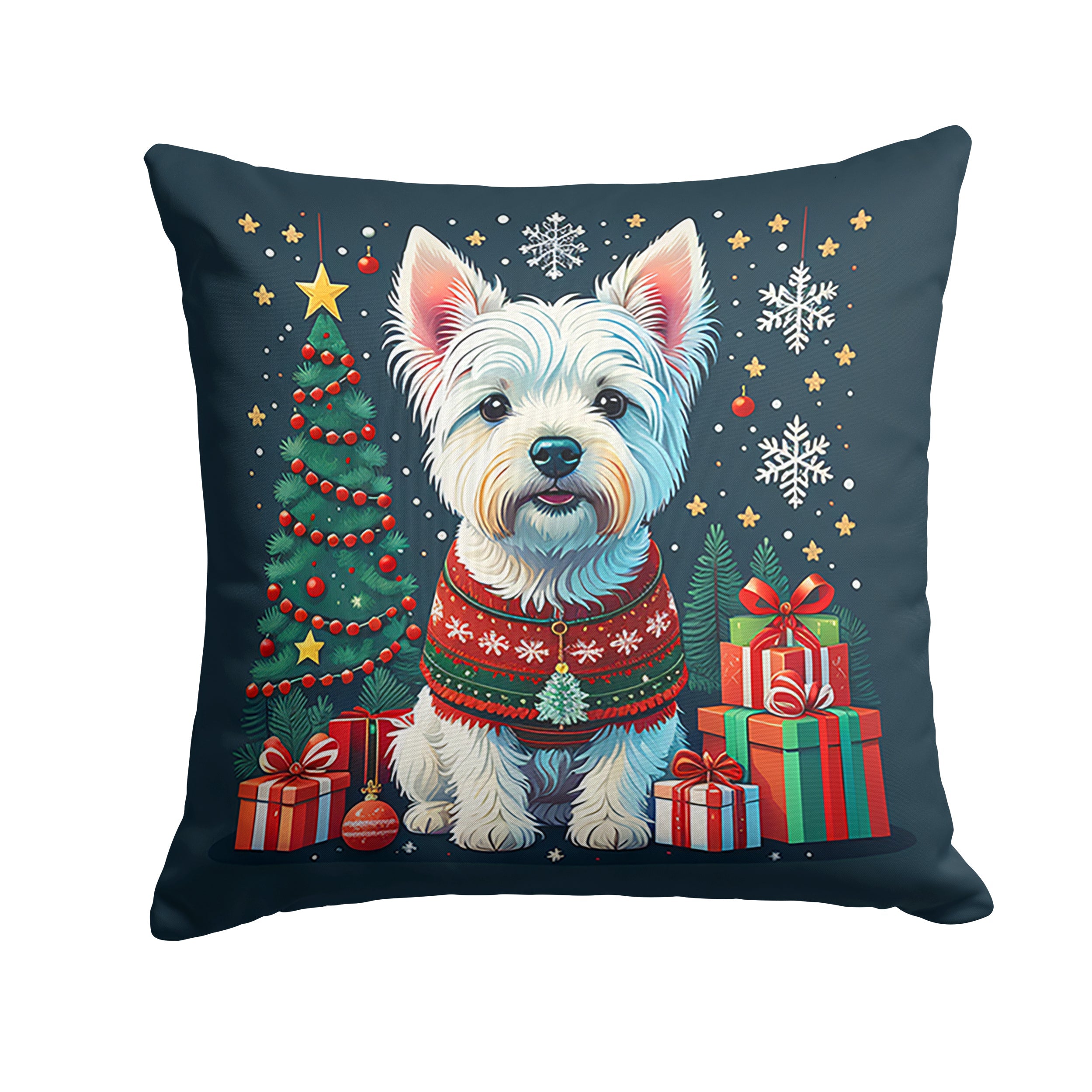 Westie Christmas Decorative Throw Pillow 18x18 Indoor Outdoor Accent Cushion, Fabric Cover with Insert for Sofa, Bed, Porch & Living Room