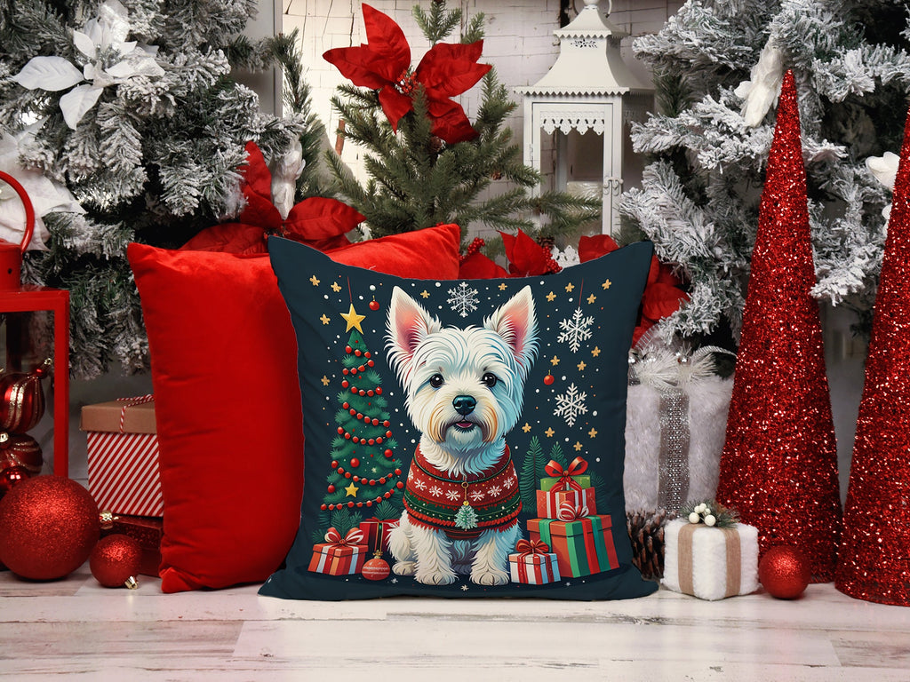 Westie Christmas Decorative Throw Pillow 18x18 Indoor Outdoor Accent Cushion, Fabric Cover with Insert for Sofa, Bed, Porch & Living Room