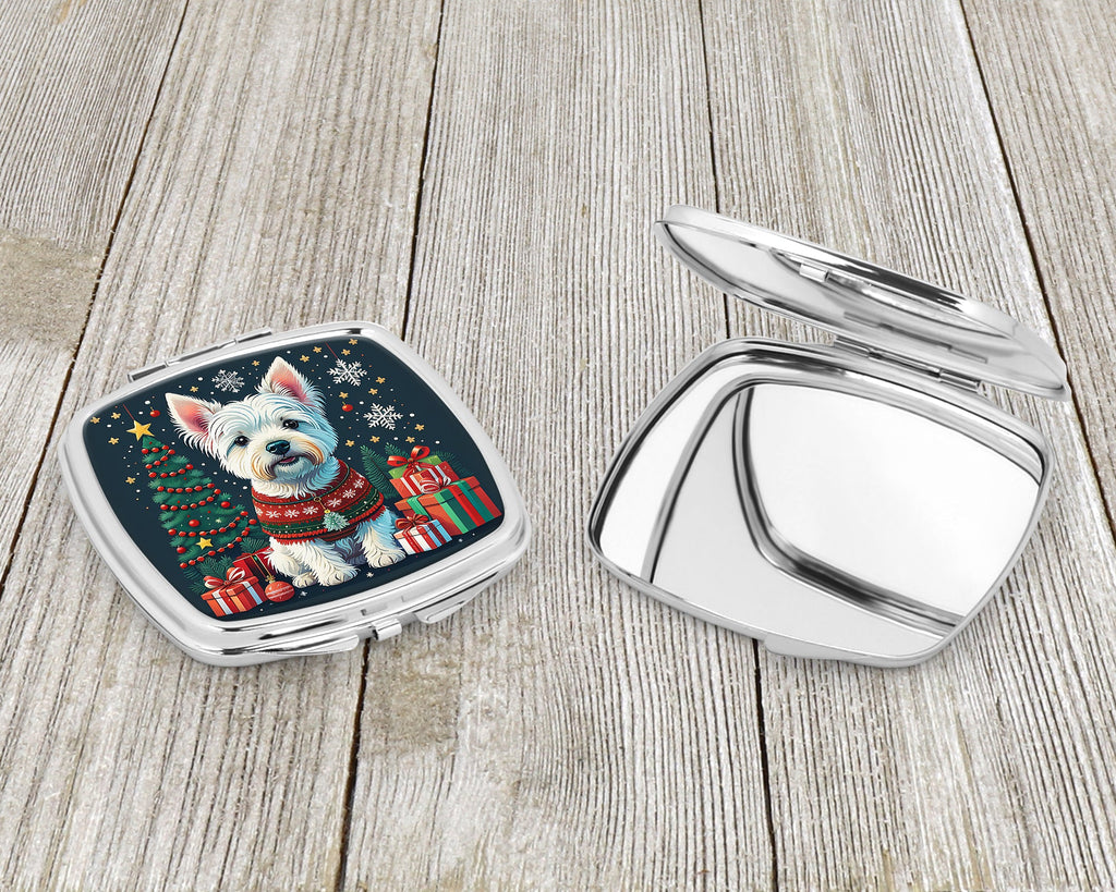 Westie Christmas Compact Mirror Decorative Travel Makeup Mirror for Women Girls Gifts Pocket Makeup Mirror Folding Handheld