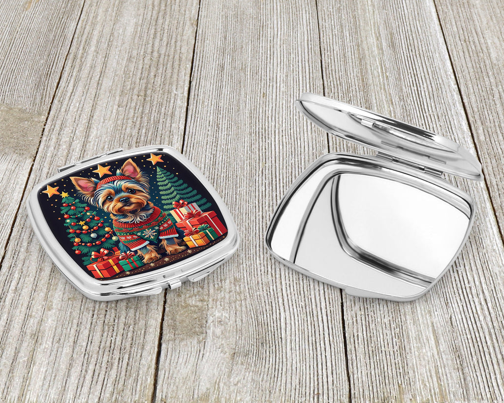 Yorkie Yorkshire Terrier Christmas Compact Mirror Decorative Travel Makeup Mirror for Women Girls Gifts Pocket Makeup Mirror Folding Handheld