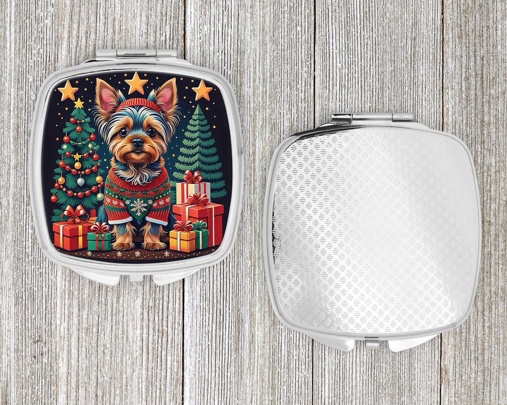 Yorkie Yorkshire Terrier Christmas Compact Mirror Decorative Travel Makeup Mirror for Women Girls Gifts Pocket Makeup Mirror Folding Handheld
